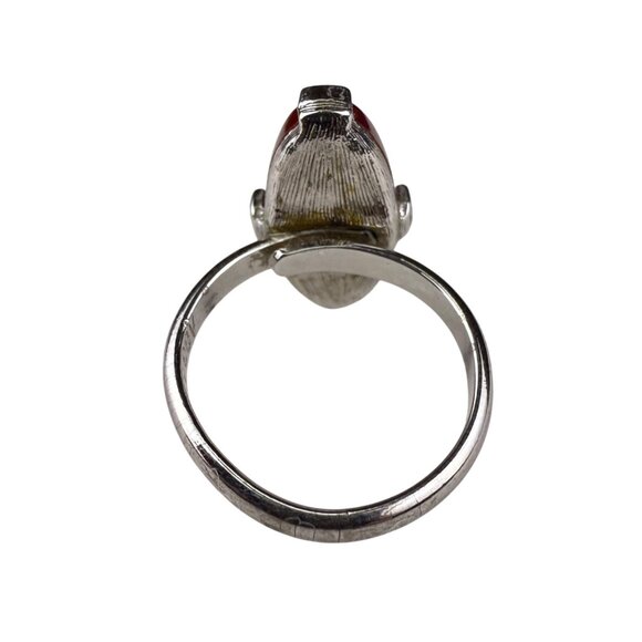 Sarah Coventry Red Oval Stone Silver Tone Ring Mid-Century Jewelry Size 5 - Picture 3 of 5